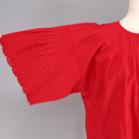 J.CREW Jolie Top Eyelet Cotton Poplin Pintuck Scalloped Edges Red Size M - Picture 7 of 11